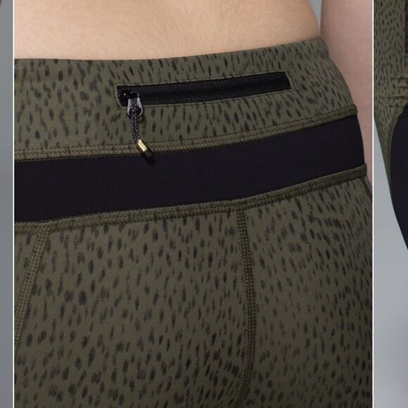NWT New LULULEMON Run Inspire Crop II Leggings Dottie Dash Fatigue Green Black 6 - Picture 7 of 9